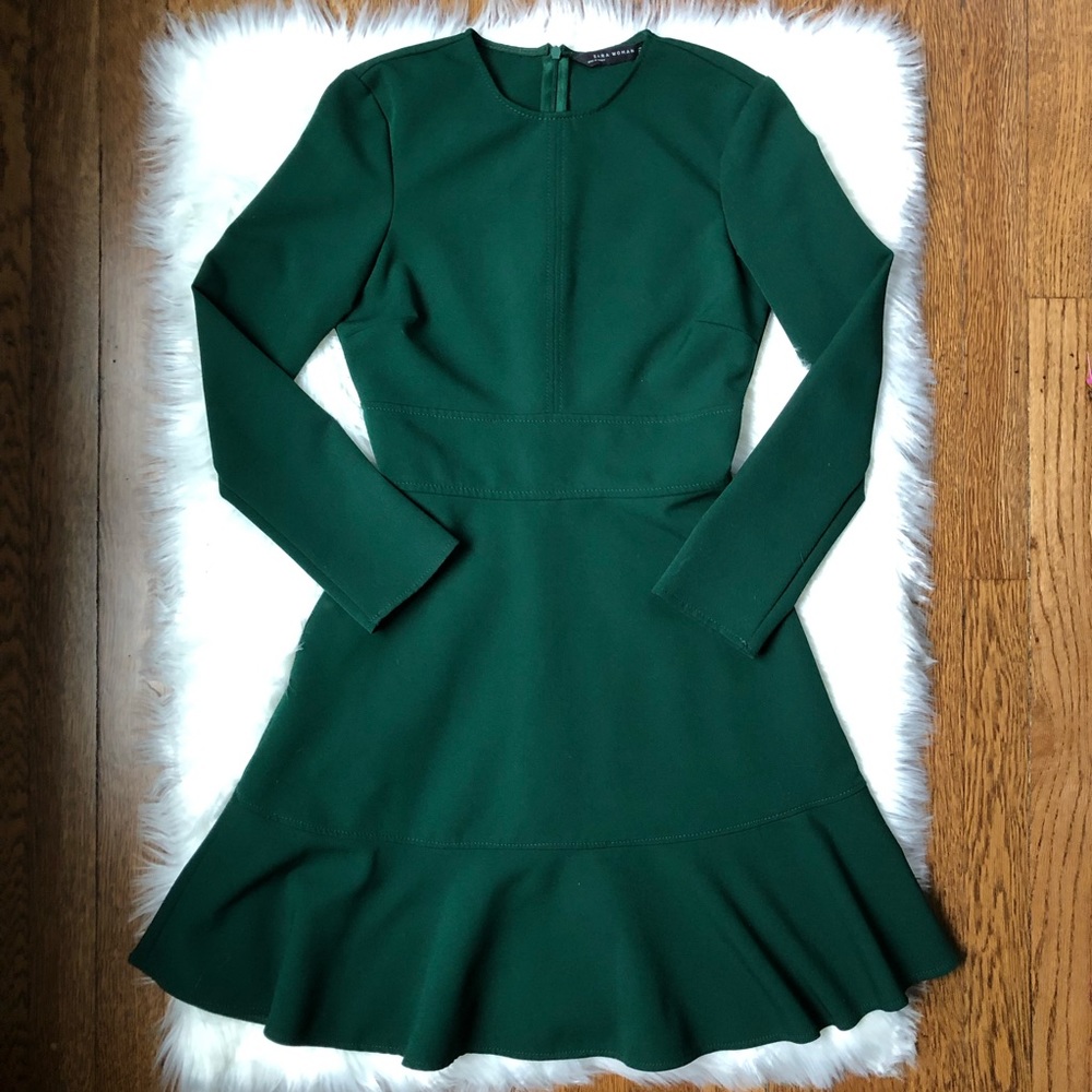 Zara Forest Green Long Sleeve Midi Dress